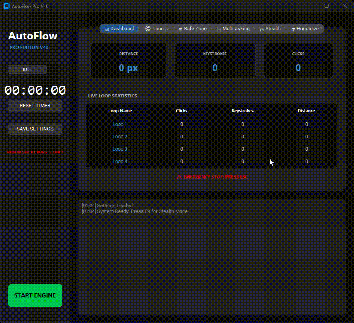 AutoFlow Plus app in action - dashboard and activity simulation